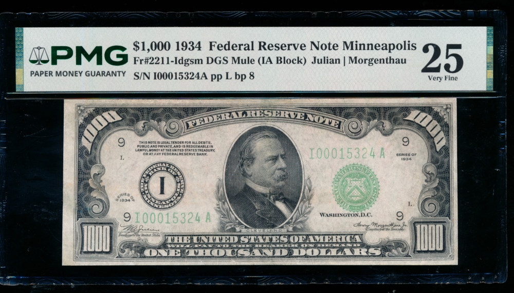 Fr. 2211-I 1934 $1,000  Federal Reserve Note Minneapolis PMG 25 comment I00015324A