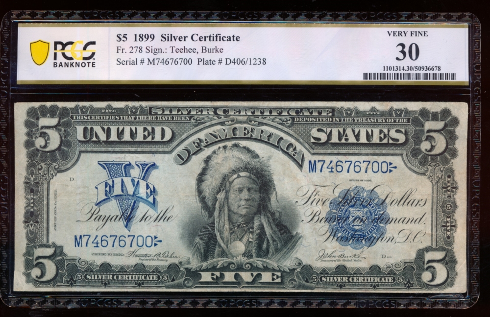 Fr. 278 1899 $5  Silver Certificate  PCGS 30 M74676700