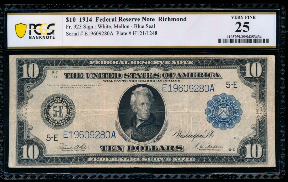 Fr. 923 1914 $10  Federal Reserve Note  PCGS 25 E19609280A