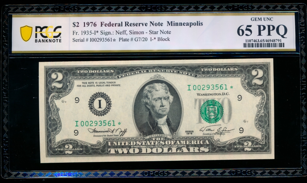 Fr. 1935-I 1976 $2  Federal Reserve Note Minneapolis star PCGS 65PPQ I00293561*
