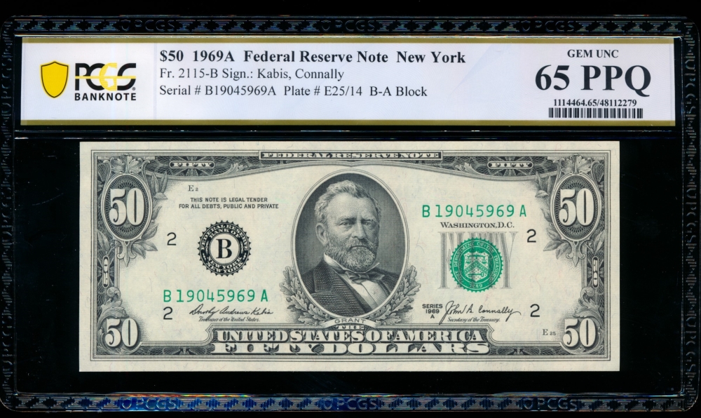 Fr. 2115-B 1969A $50  Federal Reserve Note New York PCGS 65PPQ B19045969A