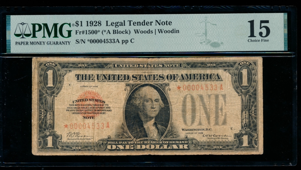 Fr. 1500 1928 $1  Legal Tender star PMG 15 *00004533A