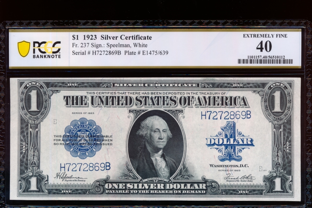 Fr. 237 1923 $1  Silver Certificate  PCGS 40 H7272869B