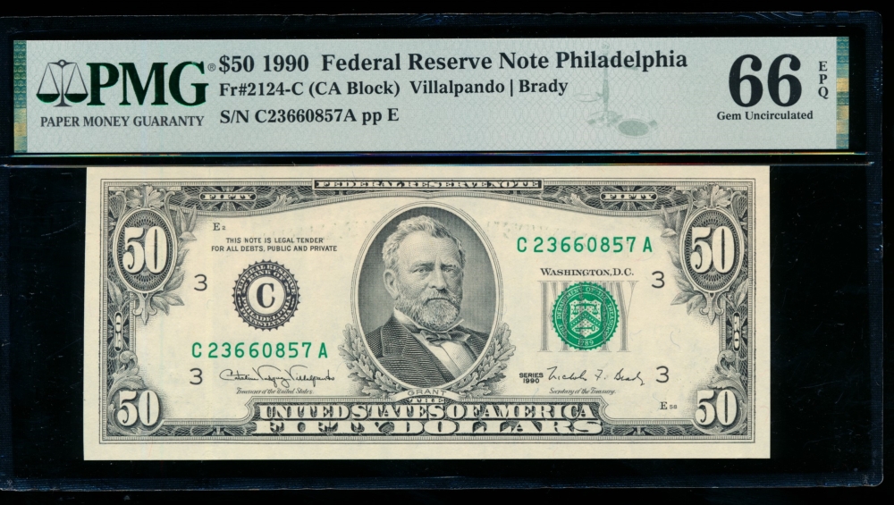 Fr. 2124-C 1990 $50  Federal Reserve Note Philadelphia PMG 66EPQ C23660857A