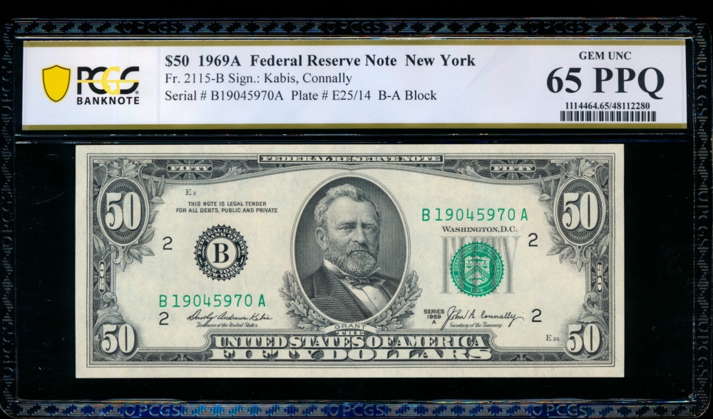 Fr. 2115-B 1969A $50  Federal Reserve Note New York PCGS 65PPQ B19045970A