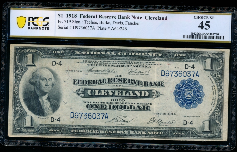 Fr. 719 1918 $1  FRBN Cleveland PCGS 45 D9736037A