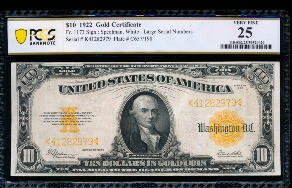 Fr. 1173 1922 $10  Gold Certificate  PCGS 25 K41282979