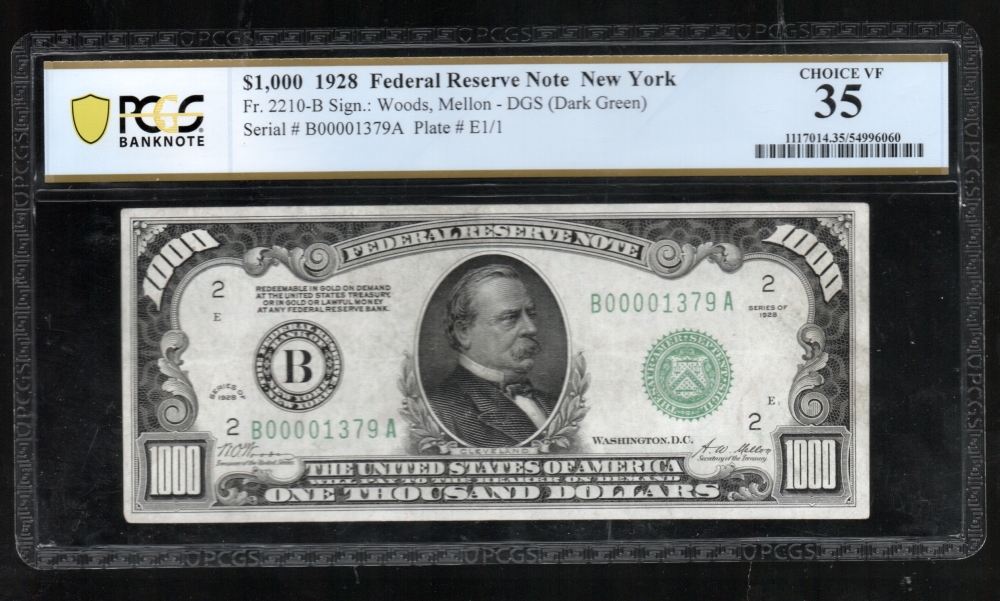 Fr. 2210-B 1928 $1,000  Federal Reserve Note New York PCGS 35 B00001379A