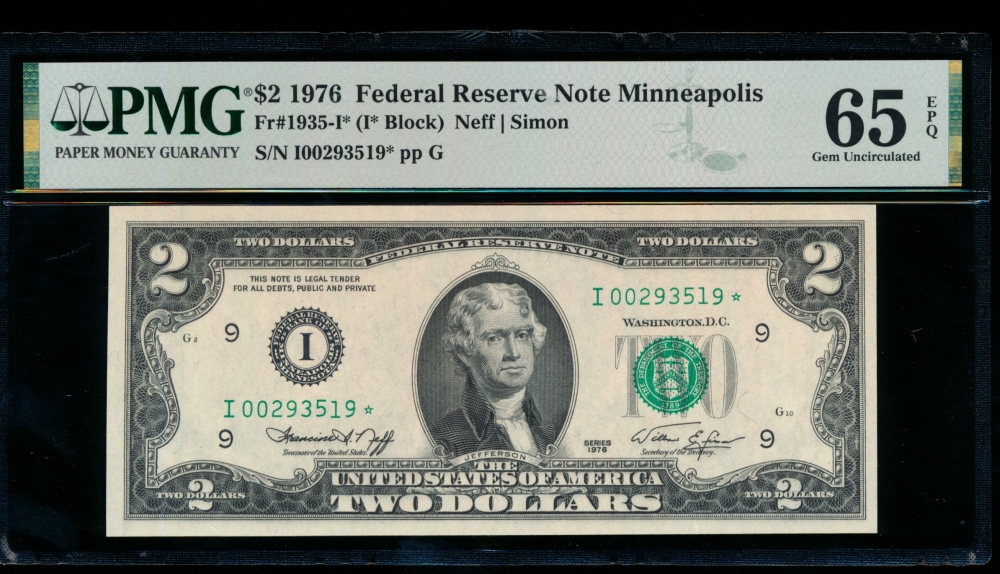 Fr. 1935-I 1976 $2  Federal Reserve Note Minneapolis star PMG 65EPQ I00293519*