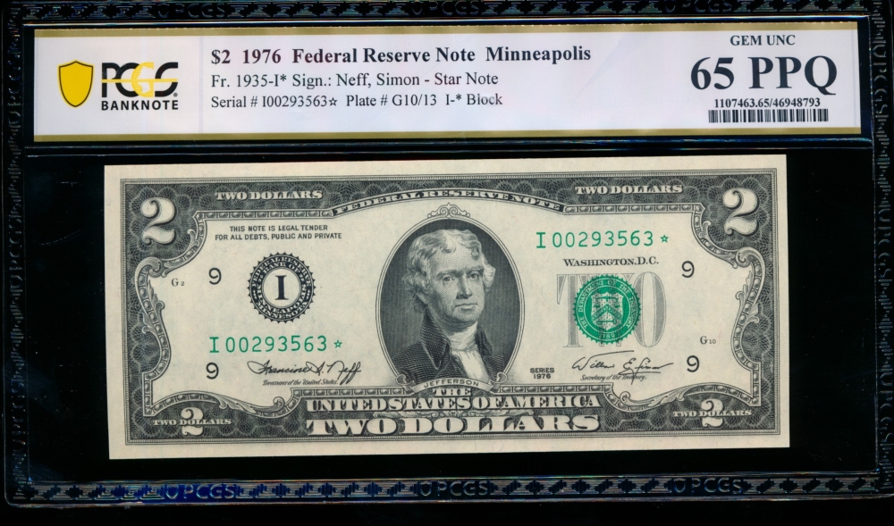 Fr. 1935-I 1976 $2  Federal Reserve Note Minneapolis star PCGS 65PPQ I00293563*