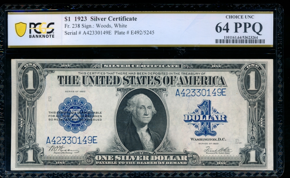Fr. 238 1923 $1  Silver Certificate AE block PCGS 64PPQ A42330149E