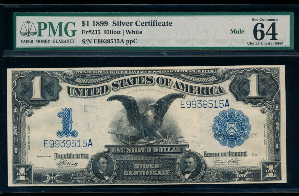 Fr. 235 1899 $1  Silver Certificate mule PMG 64 E9939515A