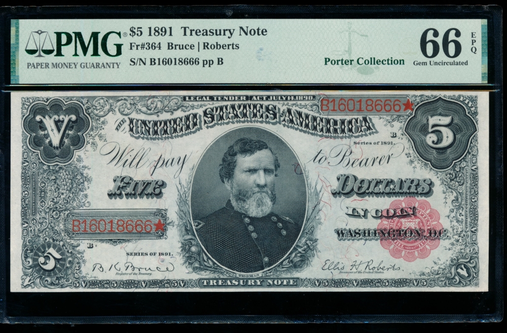 Fr. 364 1891 $5  Treasury Note  PMG 66EPQ B16018666*