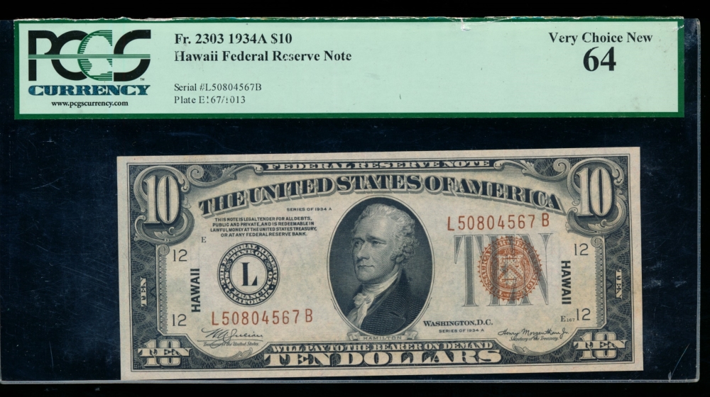 Fr. 2303 1934A $10  Hawaii  PCGS-C 64 L50804567B