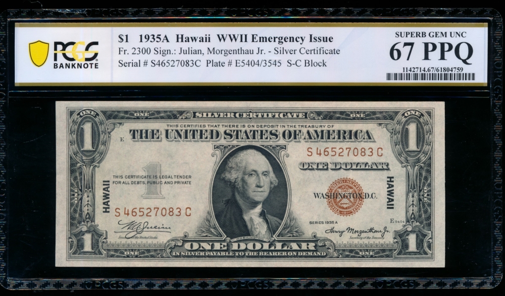 Fr. 2300 1935A $1  Hawaii SC block PCGS 67PPQ S46527083C