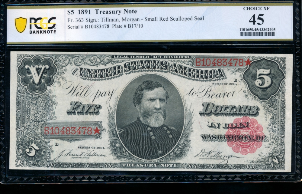 Fr. 363 1891 $5  Treasury Note  PCGS 45 B10483478*