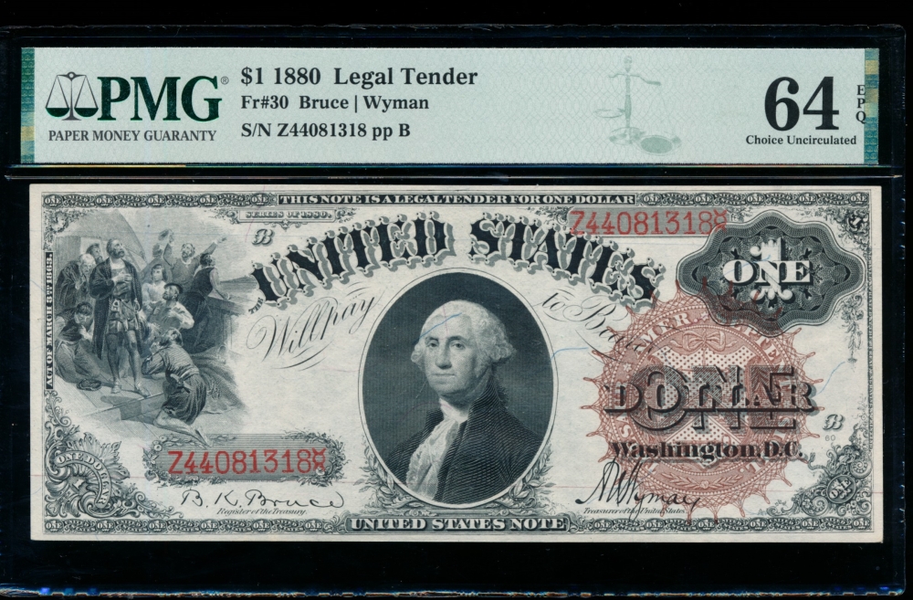 Fr. 30 1880 $1  Legal Tender  PMG 64EPQ Z44081318