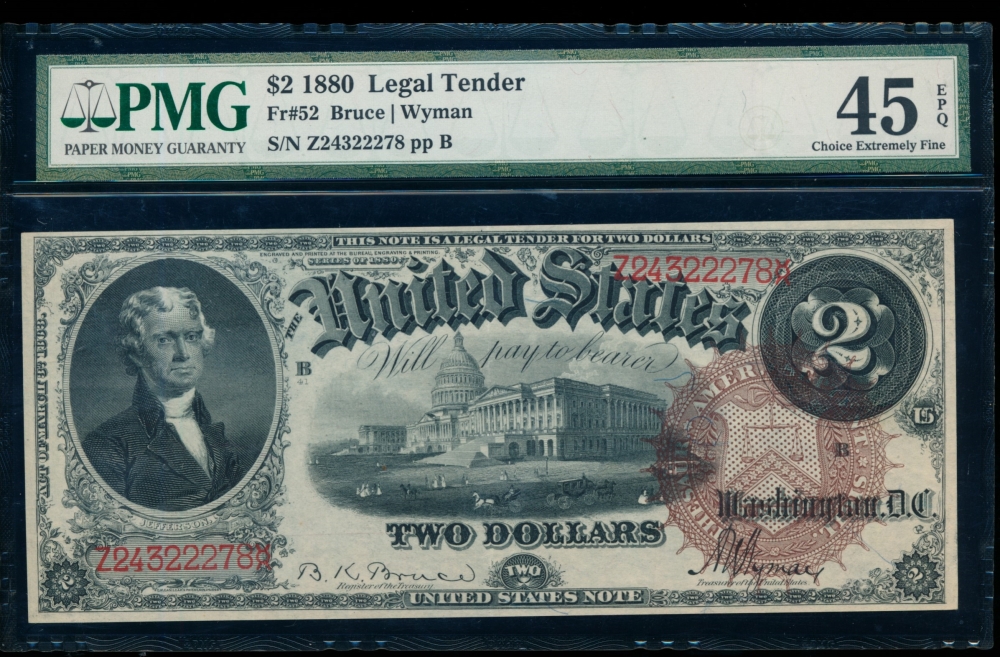 Fr. 52 1880 $2  Legal Tender  PMG 45EPQ Z24322278