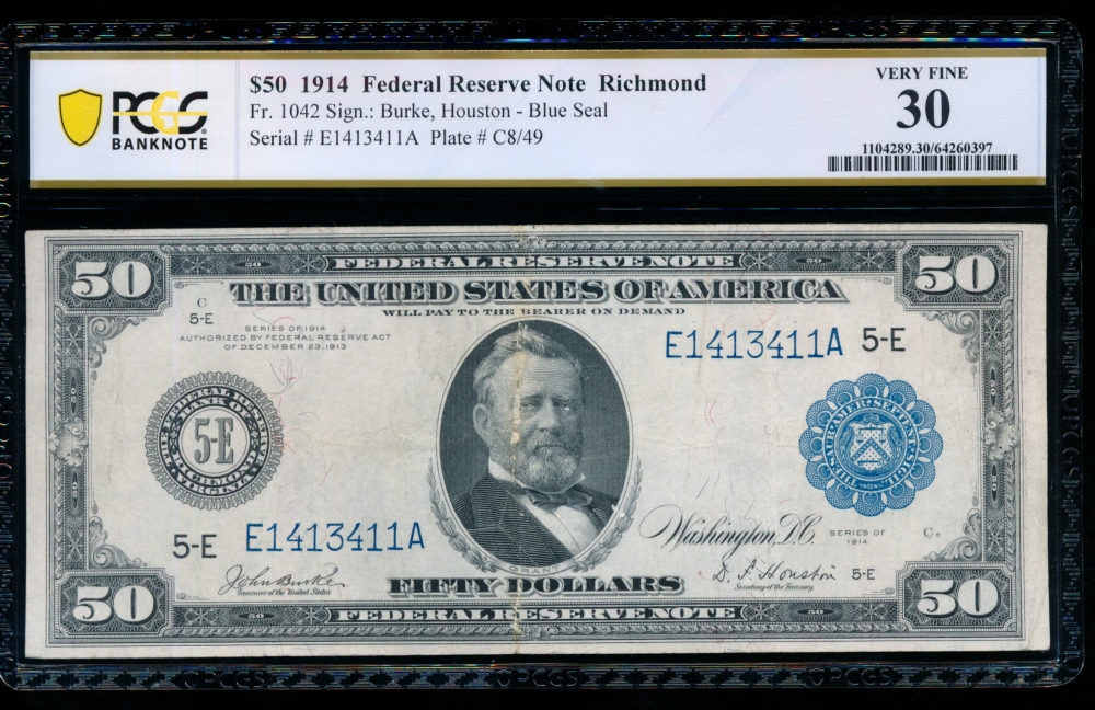 Fr. 1042 1914 $50  Federal Reserve Note Richmond PCGS 30 comment E1413411A