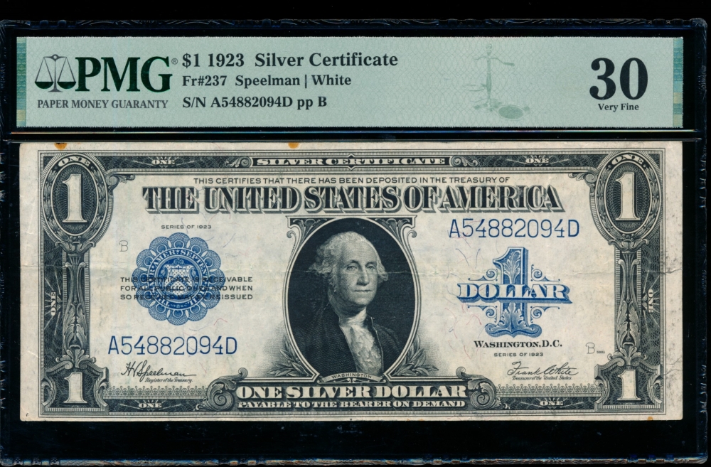 Fr. 237 1923 $1  Silver Certificate AD block PMG 30 A54882094D