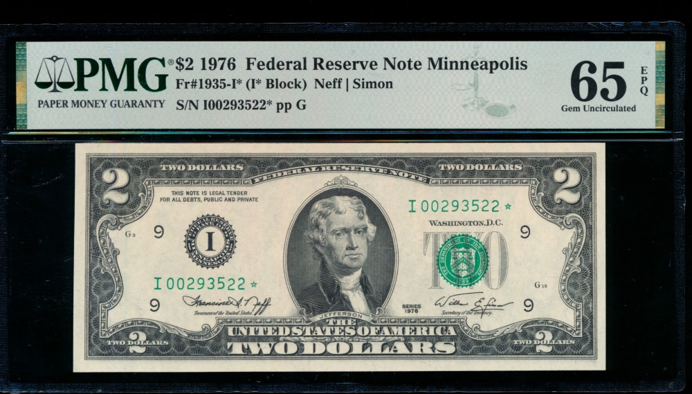 Fr. 1935-I 1976 $2  Federal Reserve Note Minneapolis star PMG 65EPQ I00293522*