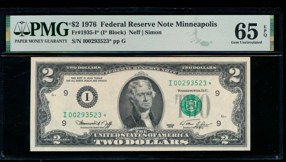 Fr. 1935-I 1976 $2  Federal Reserve Note Minneapolis star PMG 65EPQ I00293523*