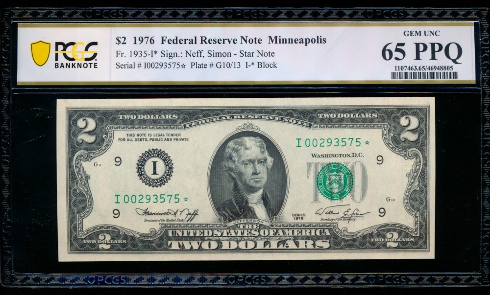 Fr. 1935-I 1976 $2  Federal Reserve Note Minneapolis star PCGS 65PPQ I00293575*