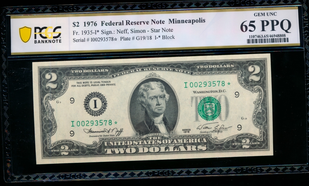 Fr. 1935-I 1976 $2  Federal Reserve Note Minneapolis star PCGS 65PPQ I00293578*