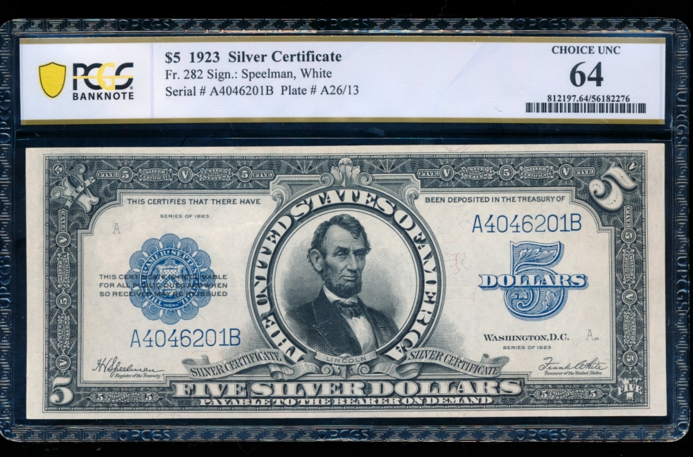 Fr. 282 1923 $5  Silver Certificate  PCGS 64 A4046201A