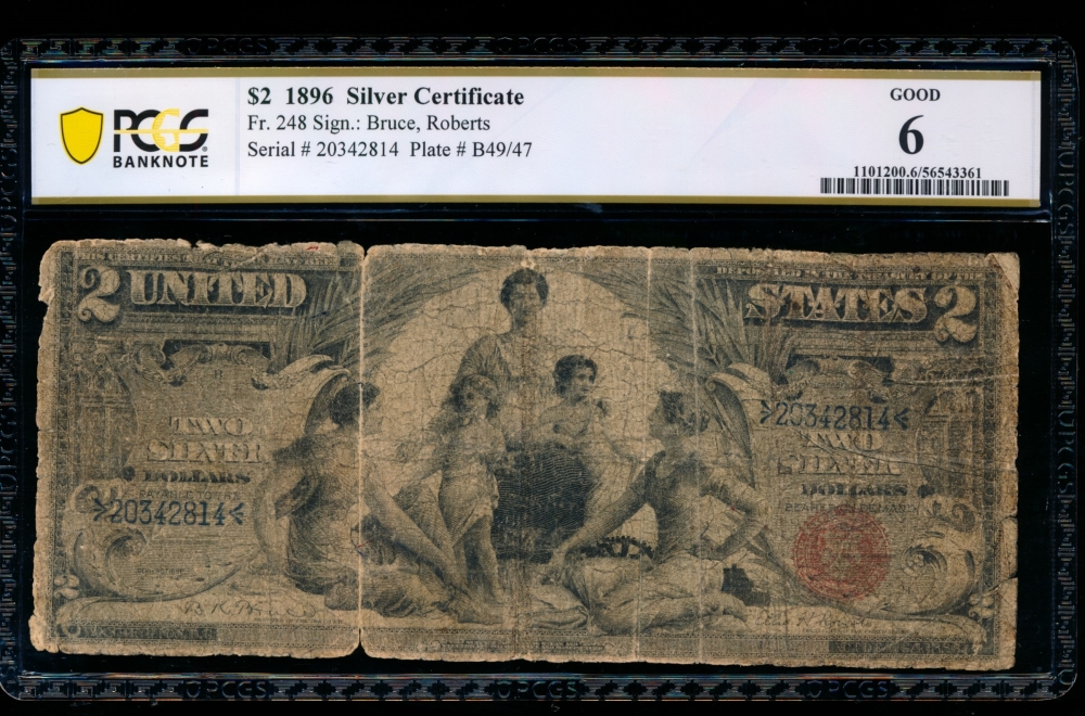 Fr. 248 1896 $2  Silver Certificate  PCGS 6 20342814