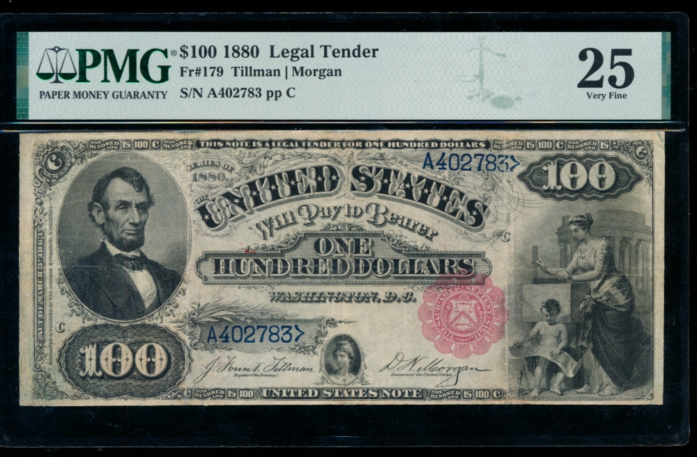 Fr. 179 1880 $100  Legal Tender  PMG 25 comment A402783