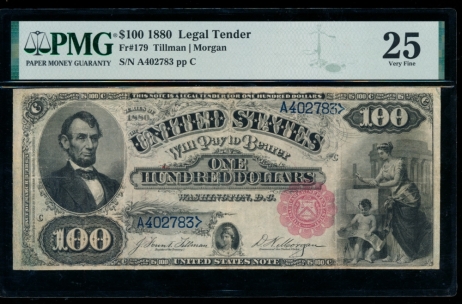 Fr. 179 1880 $100  Legal Tender  PMG 25 comment A402783