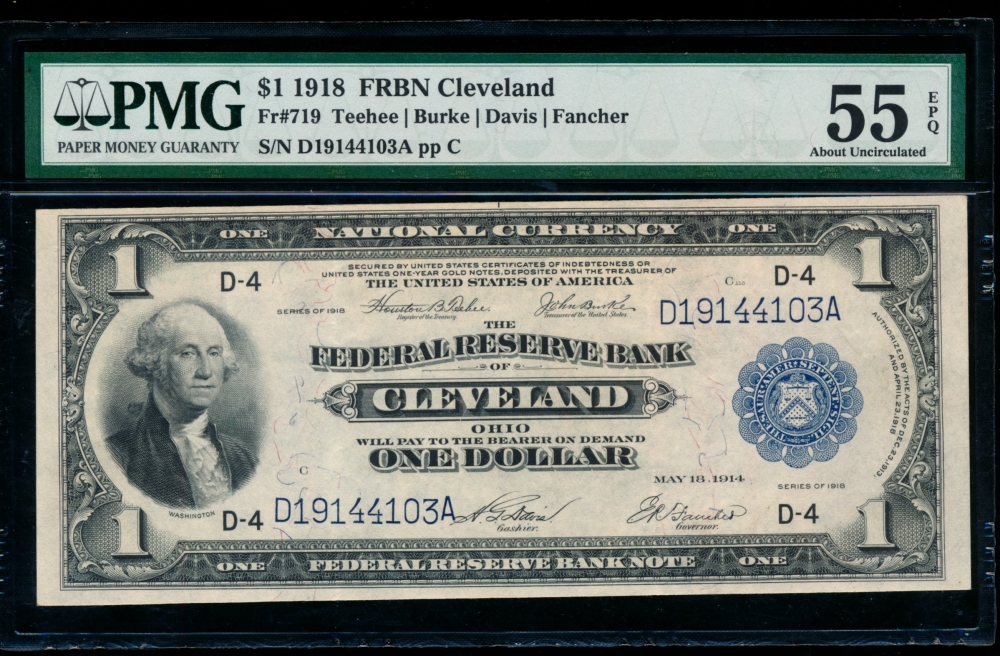 Fr. 719 1918 $1  FRBN Cleveland PMG 55EPQ D19144103A