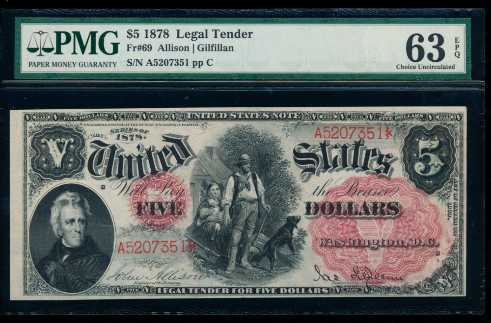 Fr. 69 1878 $5  Legal Tender  PMG 63EPQ A5207351