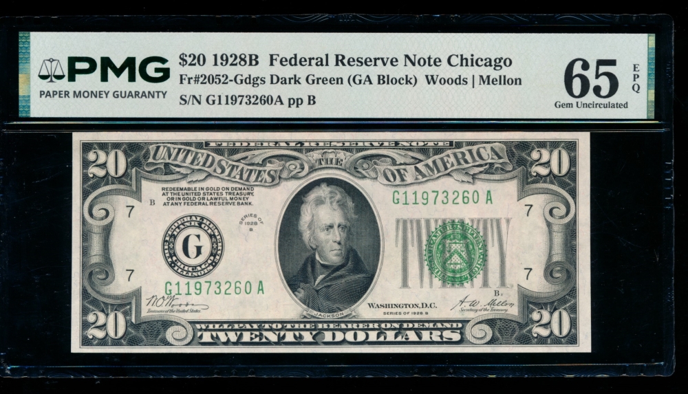 Fr. 2052-G 1928B $20  Federal Reserve Note Chicago PMG 65EPQ G11973260A