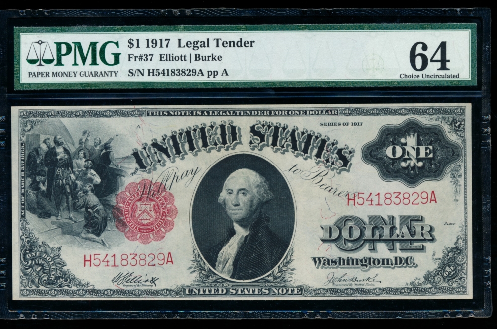 Fr. 37 1917 $1  Legal Tender  PMG 64 H54183829A