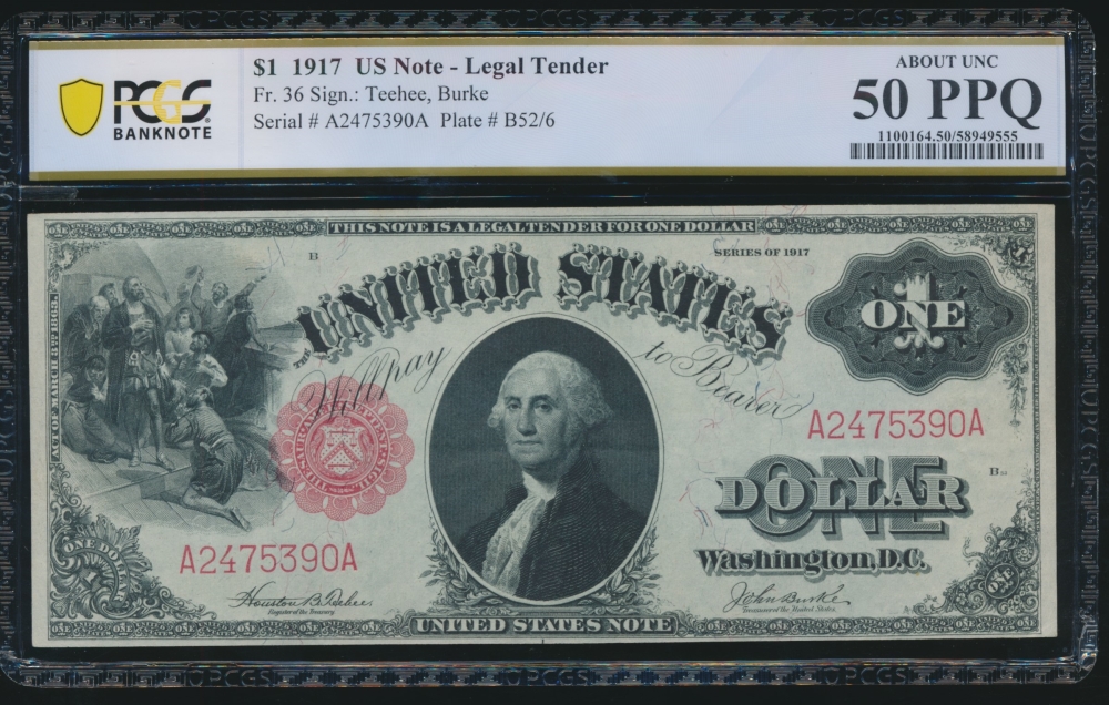 Fr. 36 1917 $1  Legal Tender  PCGS 50PPQ A2475390A