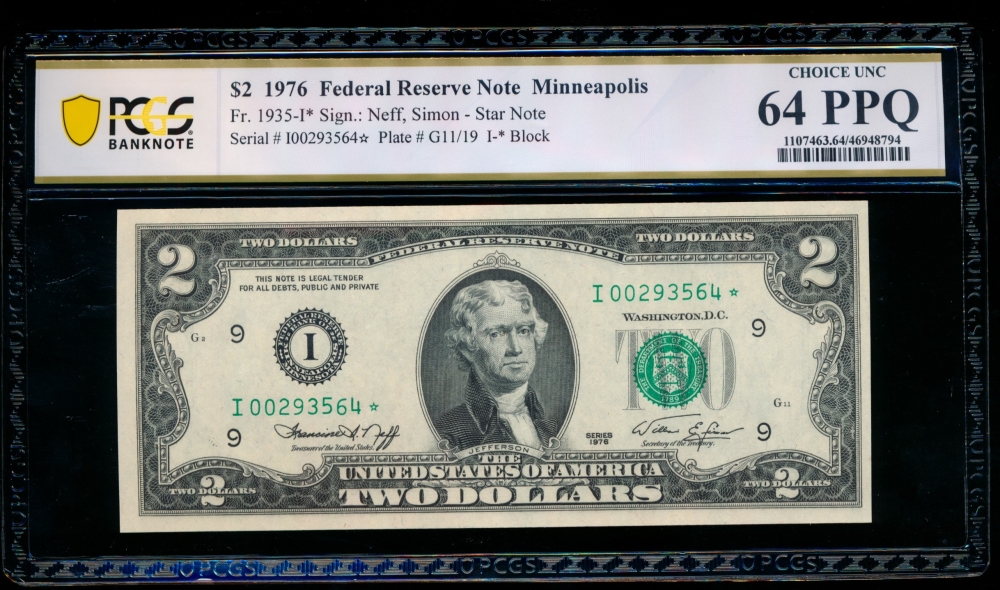 Fr. 1935-I 1976 $2  Federal Reserve Note Minneapolis star PCGS 64PPQ I00293564*