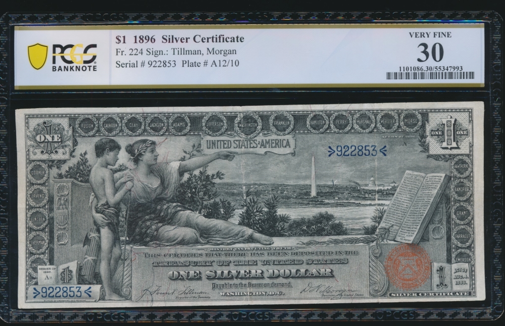 Fr. 224 1896 $1  Silver Certificate  PCGS 30 comment 9212853