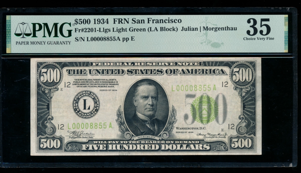 Fr. 2201-L 1934 $500  Federal Reserve Note San Francisco LGS PMG 35 L00008855A