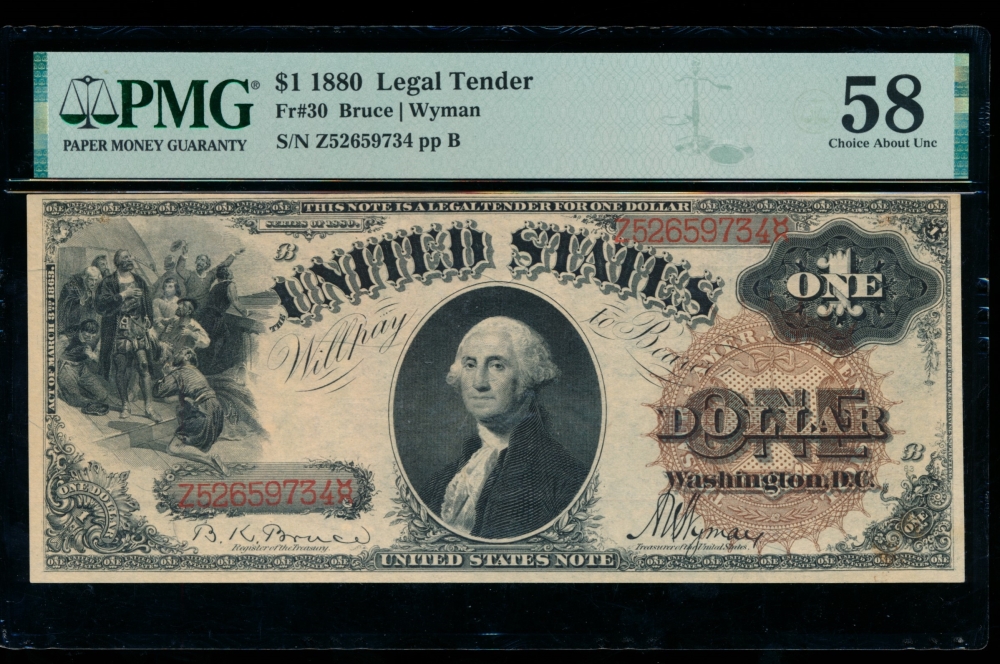 Fr. 30 1880 $1  Legal Tender  PMG 58 comment Z52659734