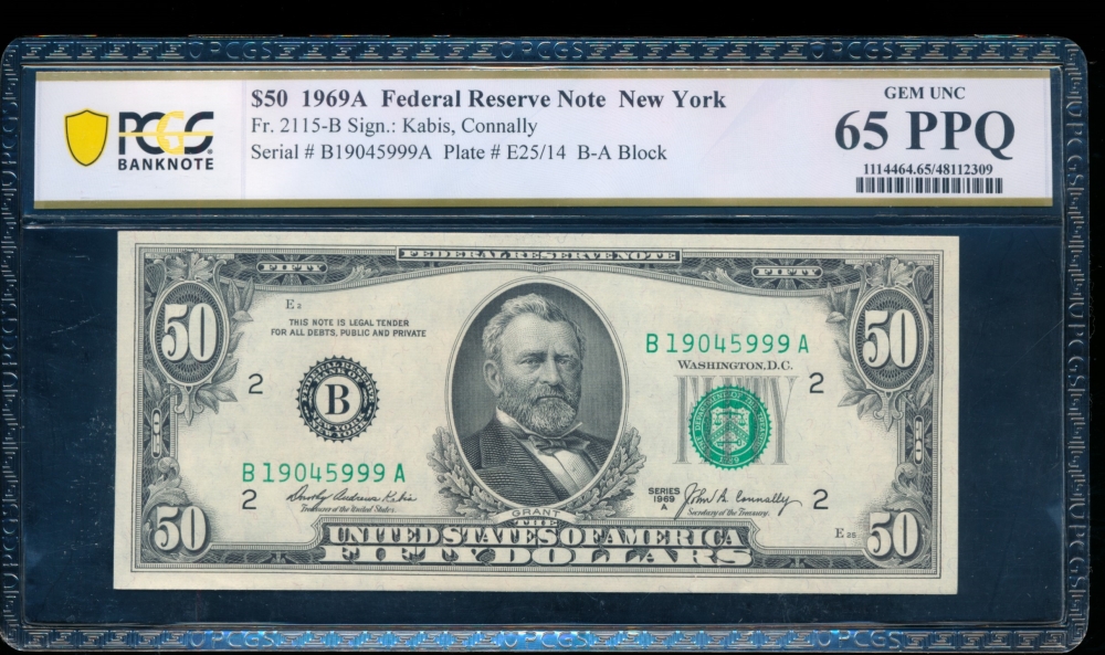 Fr. 2115-B 1969A $50  Federal Reserve Note New York PCGS 65PPQ B19045999A