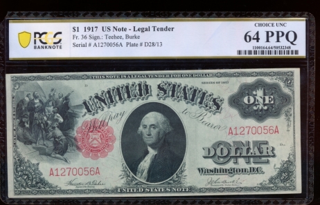 Fr. 36 1917 $1  Legal Tender  PCGS 64PPQ A1270056A