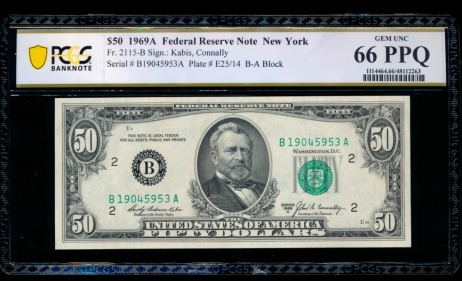Fr. 2115-B 1969A $50  Federal Reserve Note New York PCGS 66PPQ B19045953A